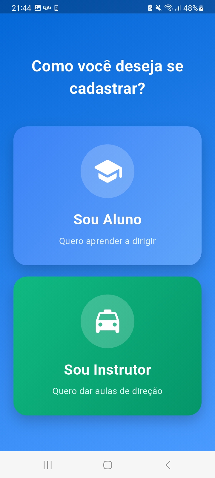 Tela de seleção de cadastro